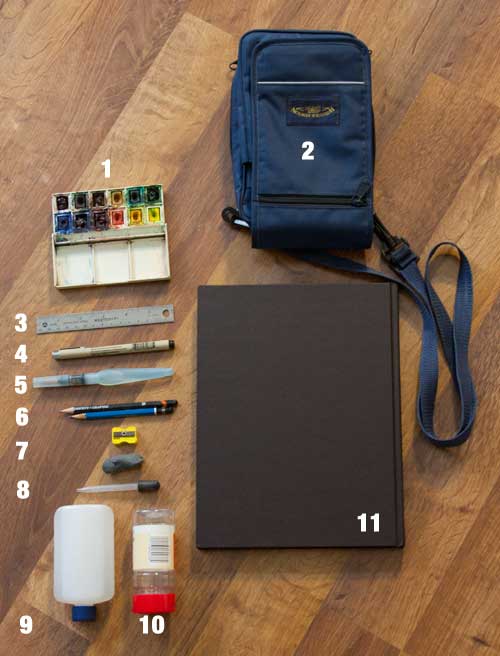 portable watercolor kit – Mockingbirds at midnight